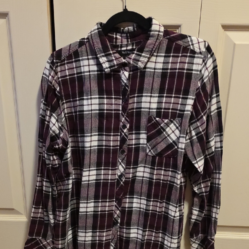 Burgundy and White Plaid Shirt